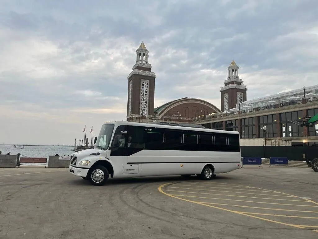 Meridian Fleet party bus with LED lighting at Navy Pier